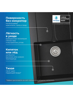 Кухонная мойка Polygran GALS 860 черный преимущества