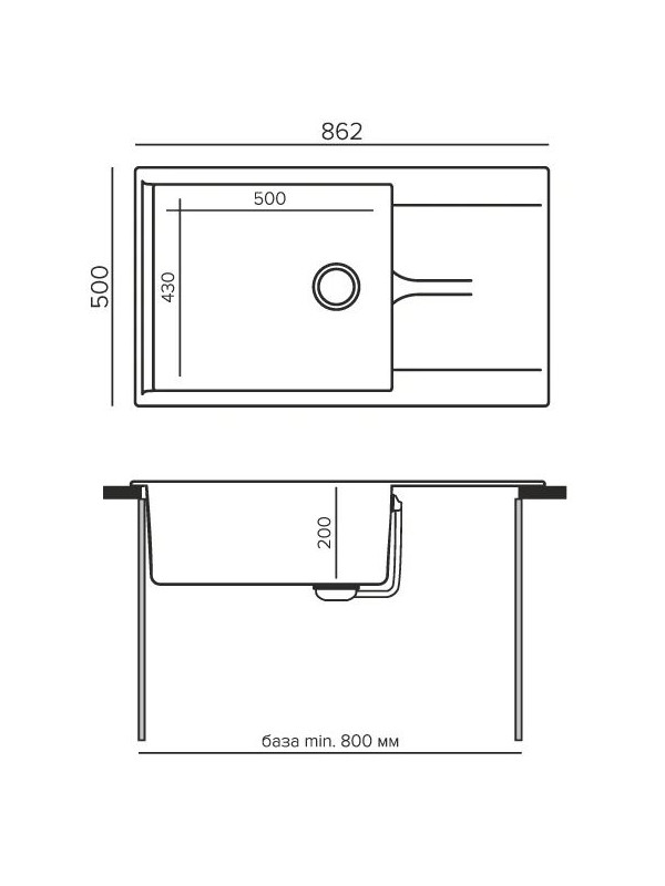 Кухонная мойка Polygran GALS 862 белый хлопок размеры
