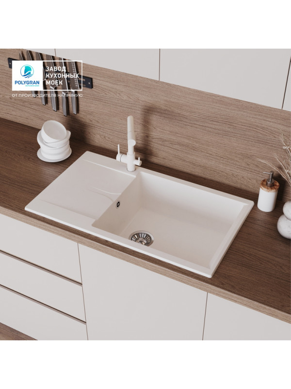 Кухонная мойка Polygran GALS 862 белый хлопок интерьер