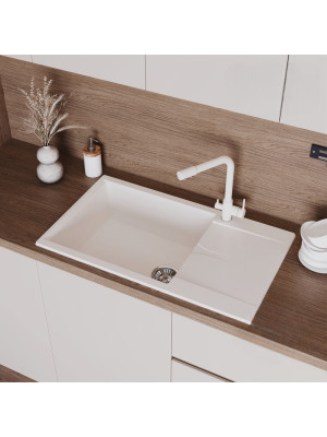 Кухонная мойка Polygran GALS 862 белый хлопок интерьер