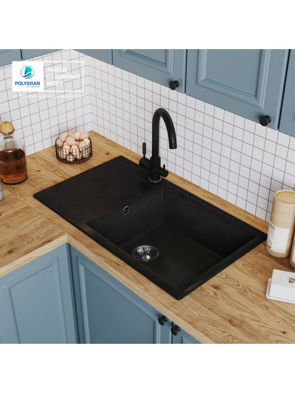 Кухонная мойка Polygran GALS 862 космос черный металлик интерьер