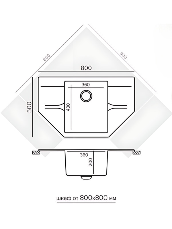 Кухонная мойка Polygran RIFF 800 космос черный металлик размеры