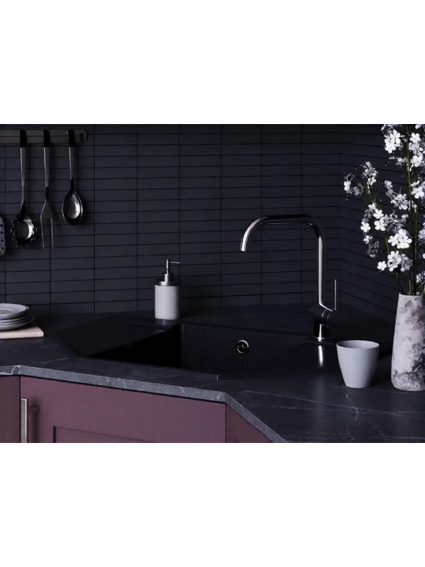 Кухонная мойка Polygran RIFF 800 космос черный металлик интерьер 3