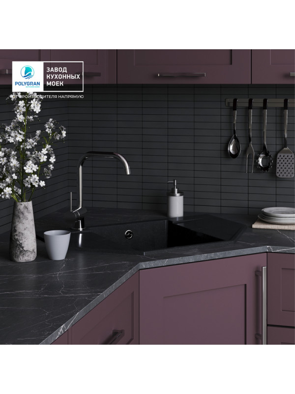 Кухонная мойка Polygran RIFF 800 космос черный металлик интерьер
