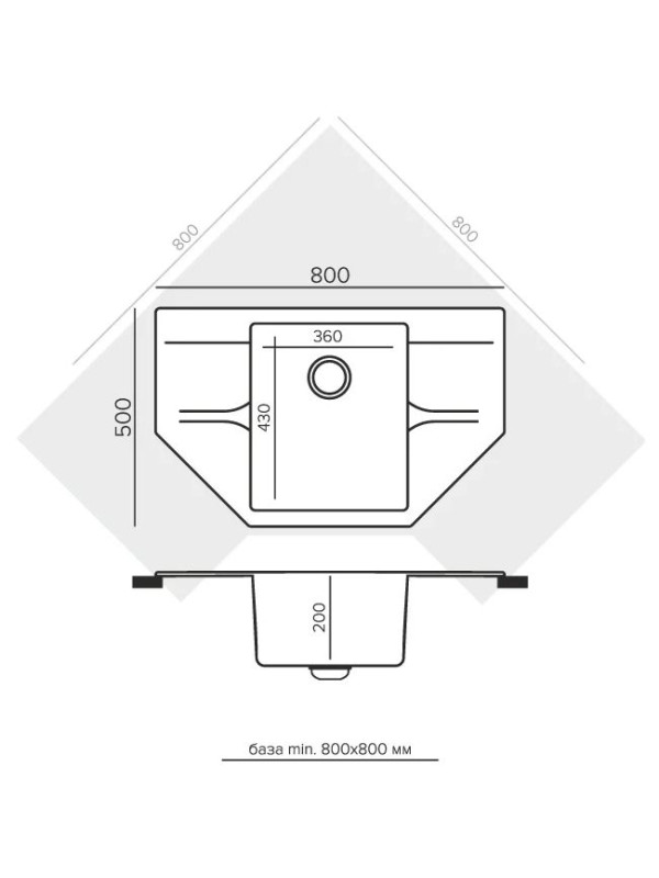 Кухонная мойка Polygran RIFF 800 космос черный металлик размеры