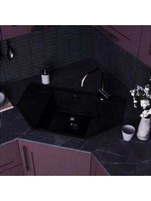 Кухонная мойка Polygran RIFF 800 космос черный металлик интерьер