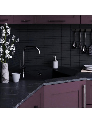 Кухонная мойка Polygran RIFF 800 космос черный металлик интерьер 2