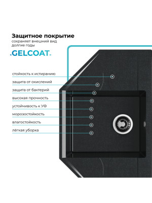 Кухонная мойка Polygran RIFF 800 космос черный металлик покрытие