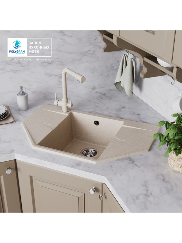 Кухонная мойка Polygran RIFF 800 кремовый интерьер
