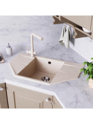 Кухонная мойка Polygran RIFF 800 кремовый интерьер 2