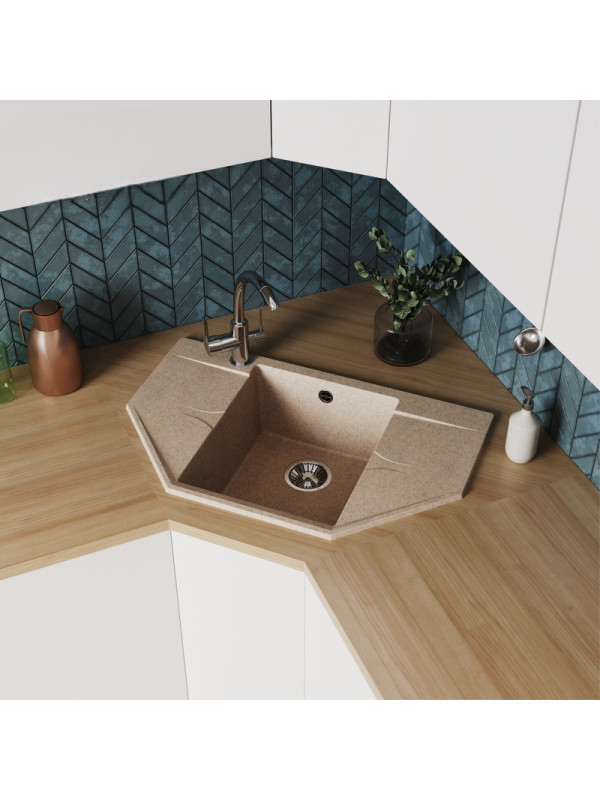 Кухонная мойка Polygran RIFF 800 песочный интерьер 2