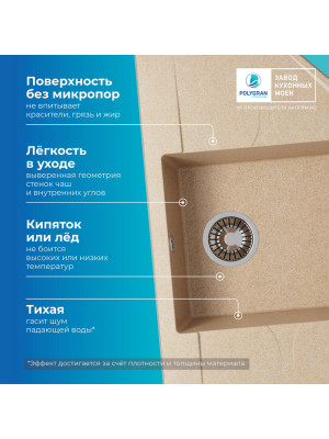 Кухонная мойка Polygran RIFF 800 песочный преимущества
