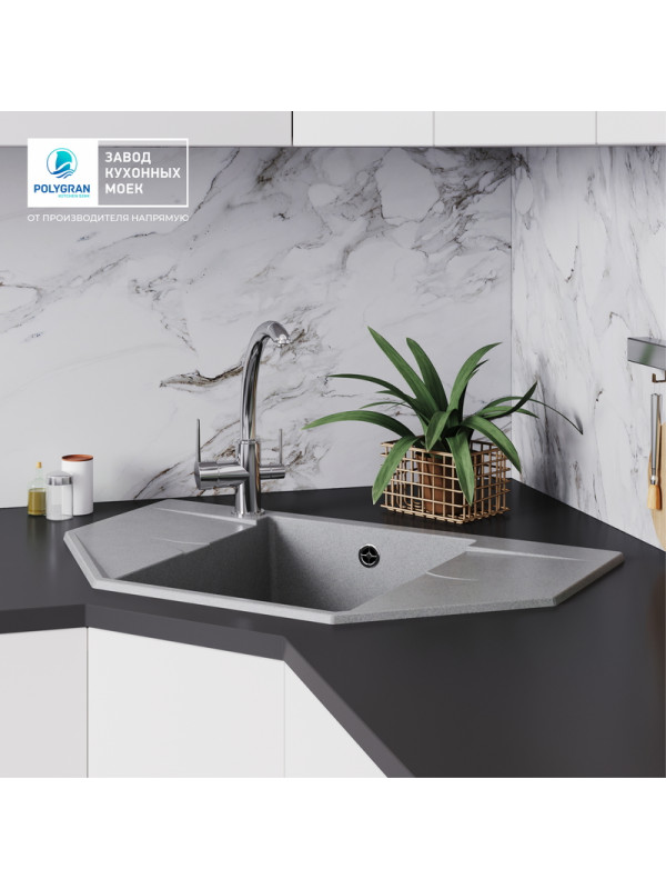 Кухонная мойка Polygran RIFF 800 серый интерьер