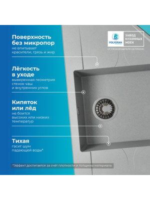 Кухонная мойка Polygran RIFF 800 серый преимущества