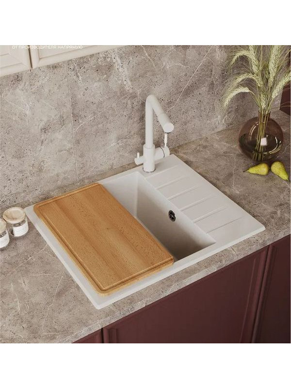 Кухонная мойка Polygran DEKA 600 белый хлопок интерьер