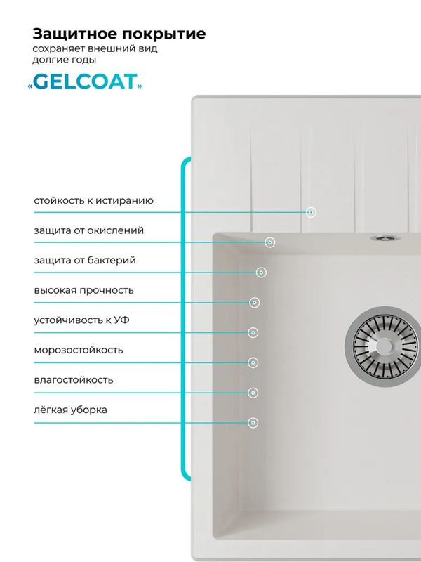 Кухонная мойка Polygran DEKA 600 белый хлопок покрытие