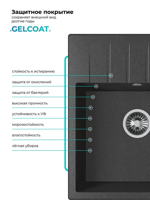 Кухонная мойка Polygran DEKA 600 космос черный металлик покрытие