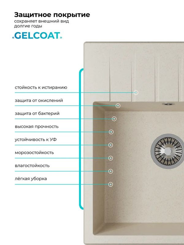 Кухонная мойка Polygran DEKA 600 кремовый покрытие
