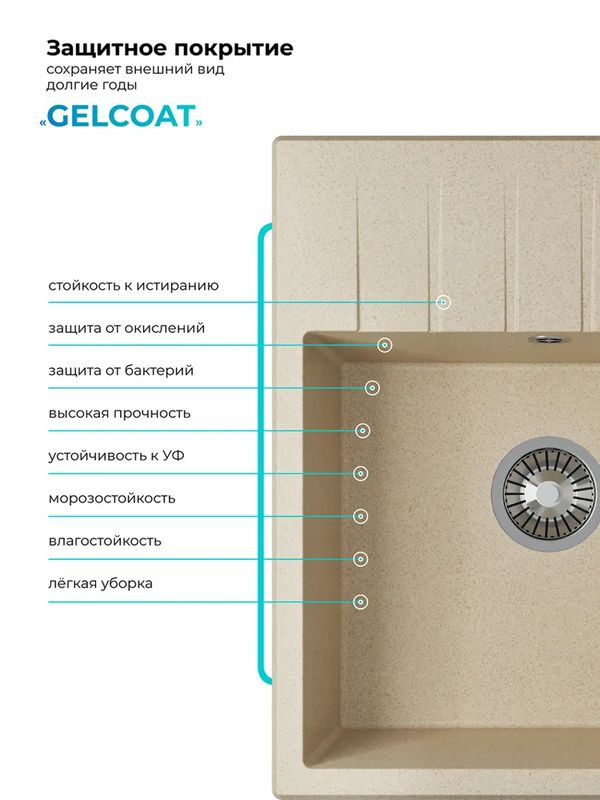 Кухонная мойка Polygran DEKA 600 опал покрытие