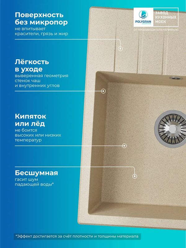 Кухонная мойка Polygran DEKA 600 опал преимущества
