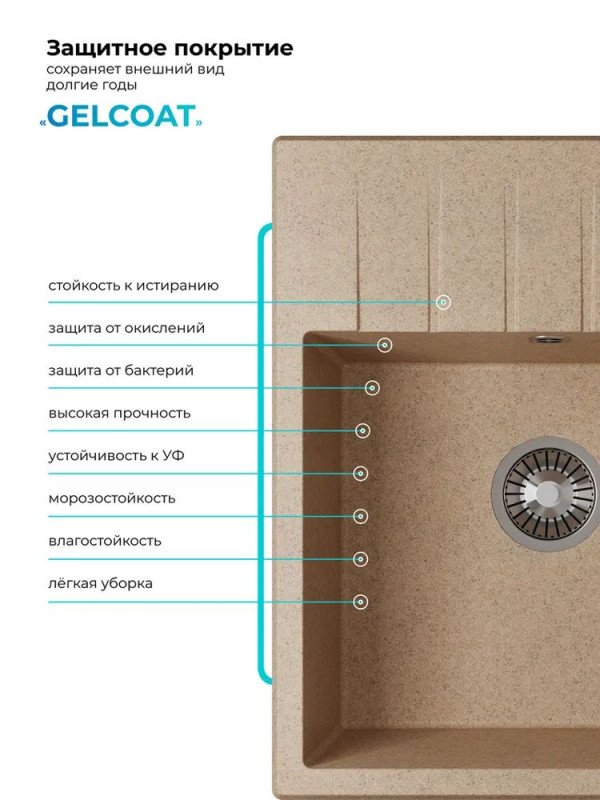 Кухонная мойка Polygran DEKA 600 песочный покрытие