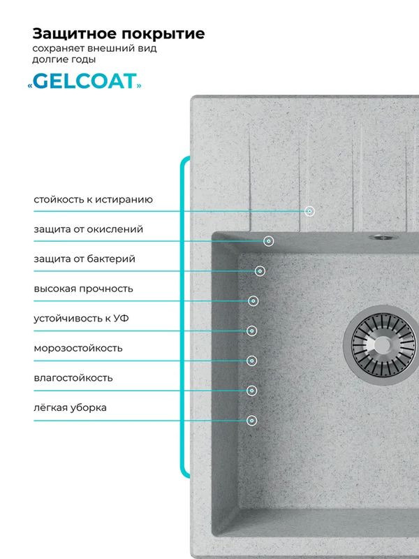 Кухонная мойка Polygran DEKA 600 светло-серый покрытие