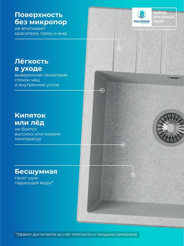 Кухонная мойка Polygran DEKA 600 светло-серый преимущества