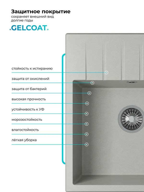 Кухонная мойка Polygran DEKA 600 серый покрытие