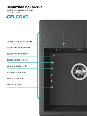 Кухонная мойка Polygran DEKA 600 черный покрытие