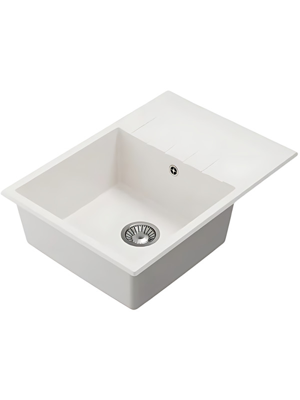 Кухонная мойка Polygran DEKA 700 белый хлопок вид сбоку