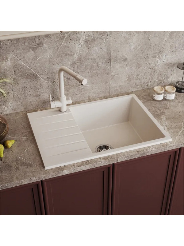 Кухонная мойка Polygran DEKA 700 белый хлопок интерьер 2