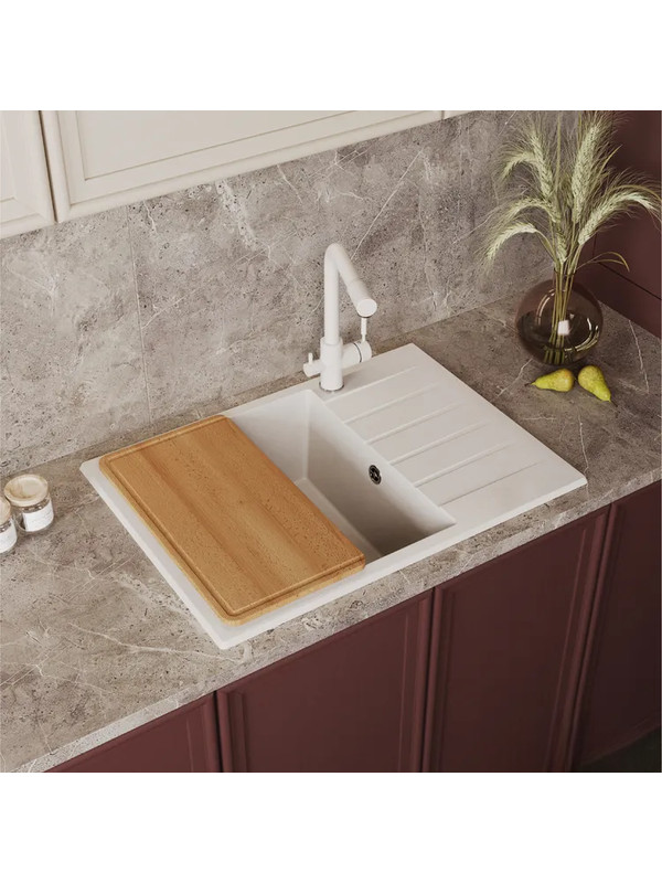 Кухонная мойка Polygran DEKA 700 белый хлопок интерьер 3