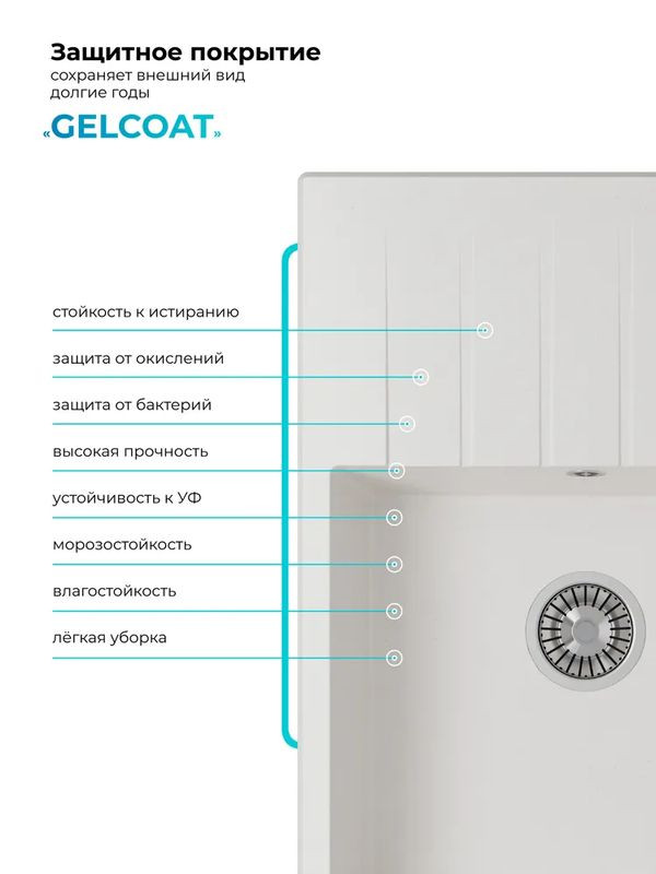 Кухонная мойка Polygran DEKA 700 белый хлопок покрытие 2