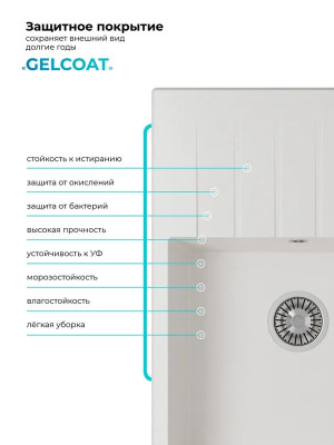 Кухонная мойка Polygran DEKA 700 белый хлопок покрытие 2