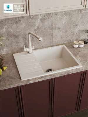 Кухонная мойка Polygran DEKA 700 белый хлопок интерьер