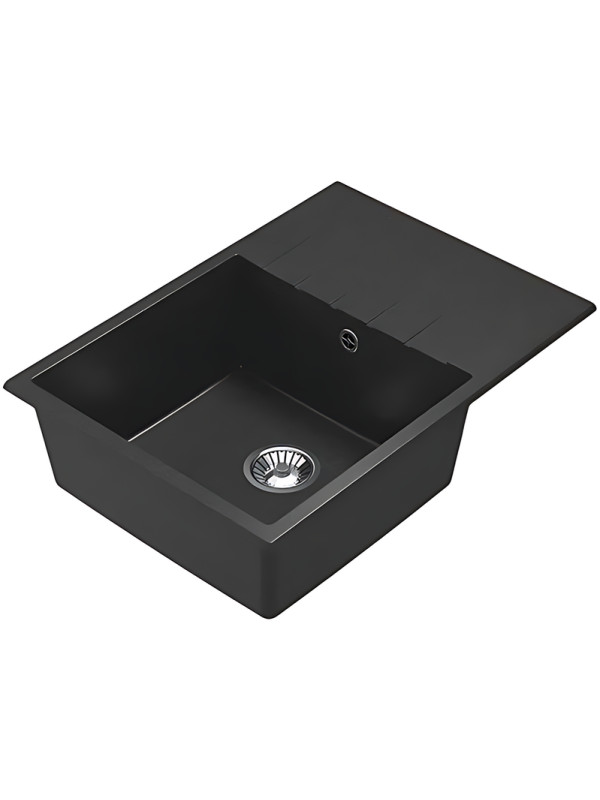 Кухонная мойка Polygran DEKA 700 космос черный металлик вид сбоку