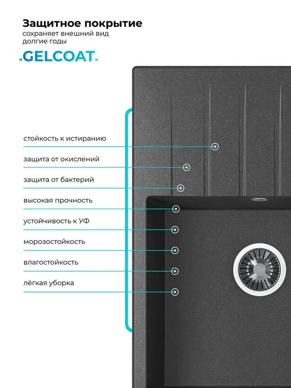 Кухонная мойка Polygran DEKA 700 космос черный металлик покрытие