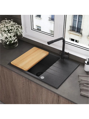 Кухонная мойка Polygran DEKA 700 космос черный металлик интерьер