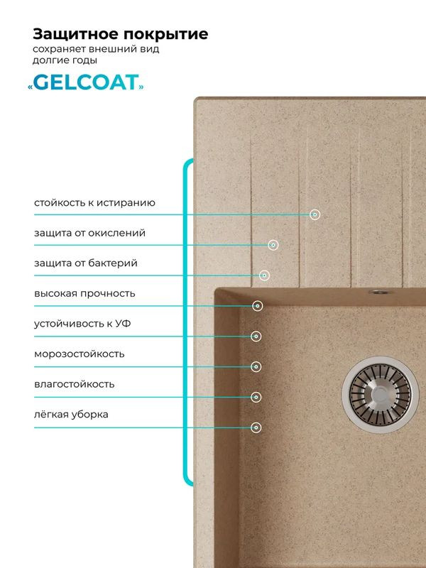 Кухонная мойка Polygran DEKA 700 песочный покрытие