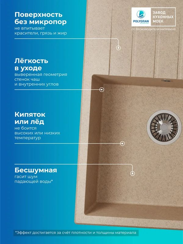 Кухонная мойка Polygran DEKA 700 песочный преимущества