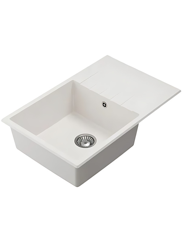 Кухонная мойка Polygran DEKA 780 белый хлопок вид сбоку