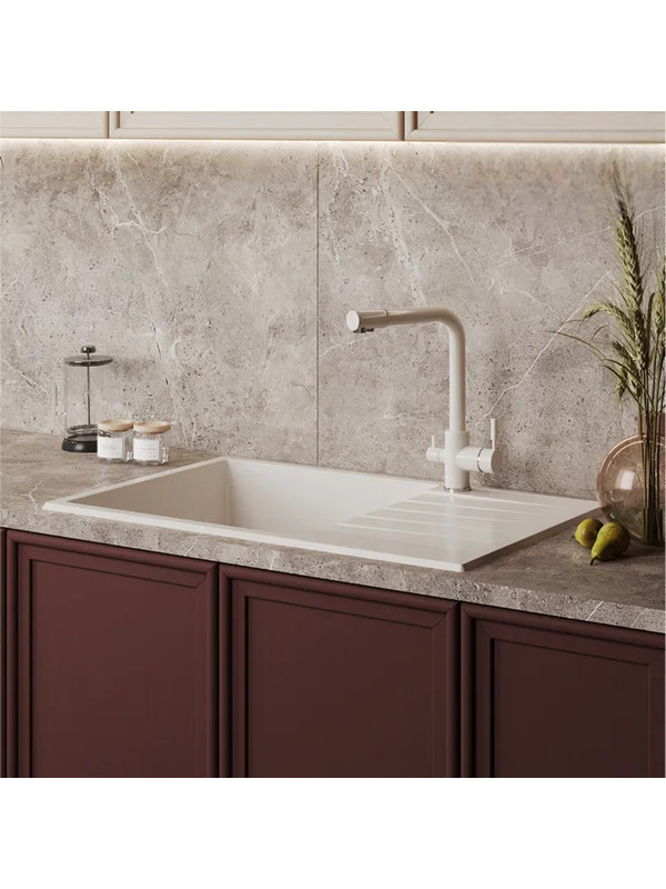 Кухонная мойка Polygran DEKA 780 белый хлопок интерьер 3