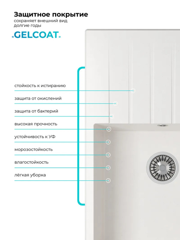 Кухонная мойка Polygran DEKA 780 белый хлопок покрытие