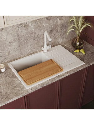 Кухонная мойка Polygran DEKA 780 белый хлопок интерьер 2