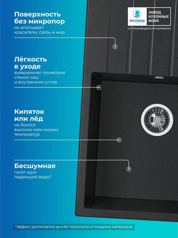 Кухонная мойка Polygran DEKA 780 космос преимущество
