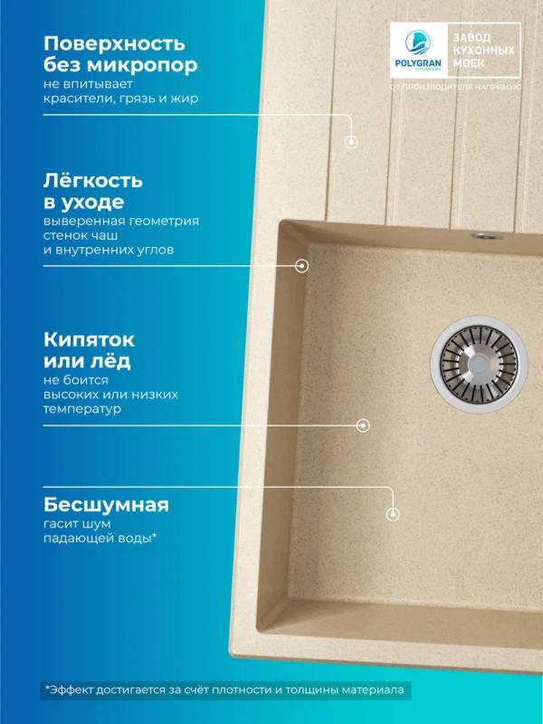 Кухонная мойка Polygran DEKA 780 опал  преимущества