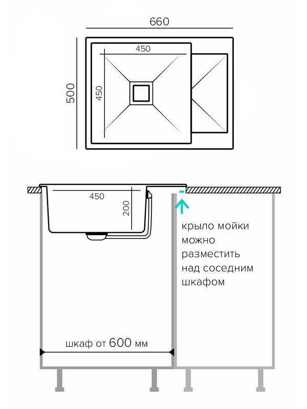 Кухонная мойка Polygran Blade 660 светло-серый размеры
