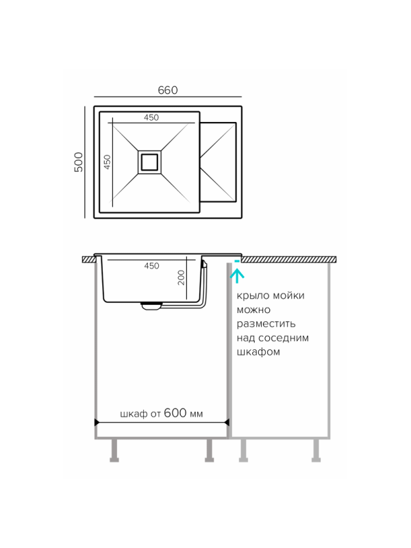 Кухонная мойка Polygran Blade 660 черный размеры
