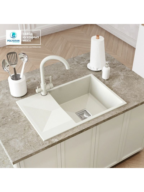 Кухонная мойка Polygran Blade 760 белый хлопок интерьер