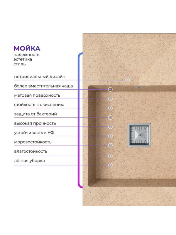 Кухонная мойка Polygran Blade 780 песочный покрытие